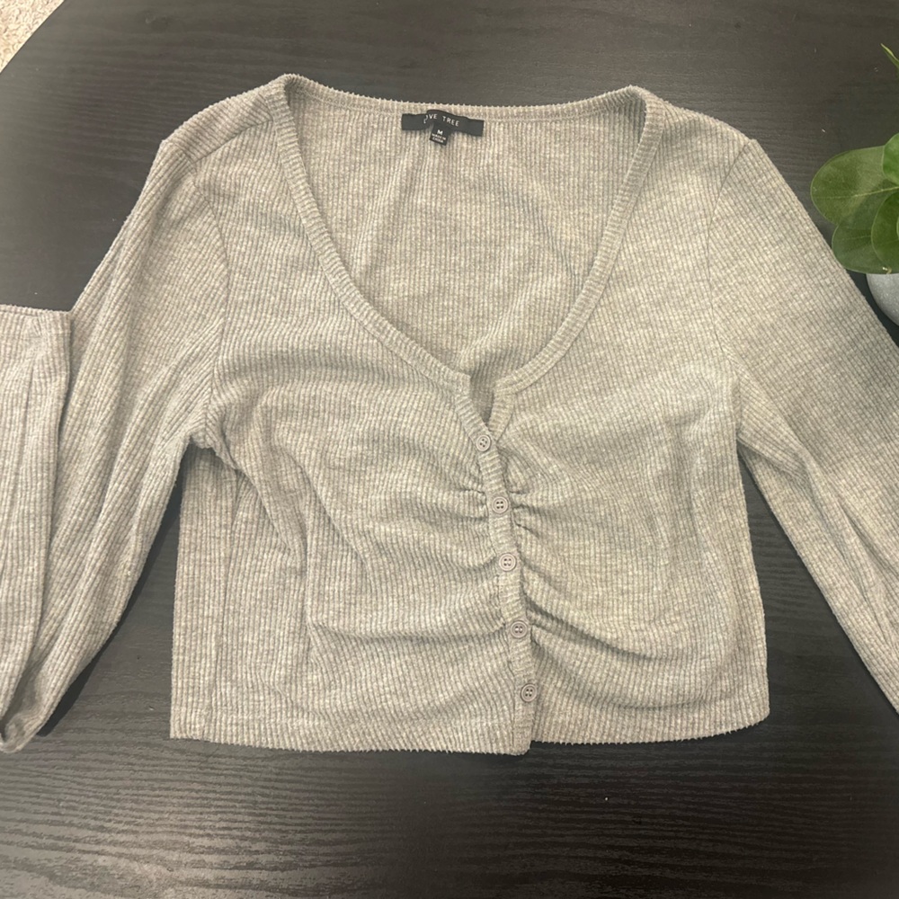 Love Tree Light Gray Ribbed Sweater